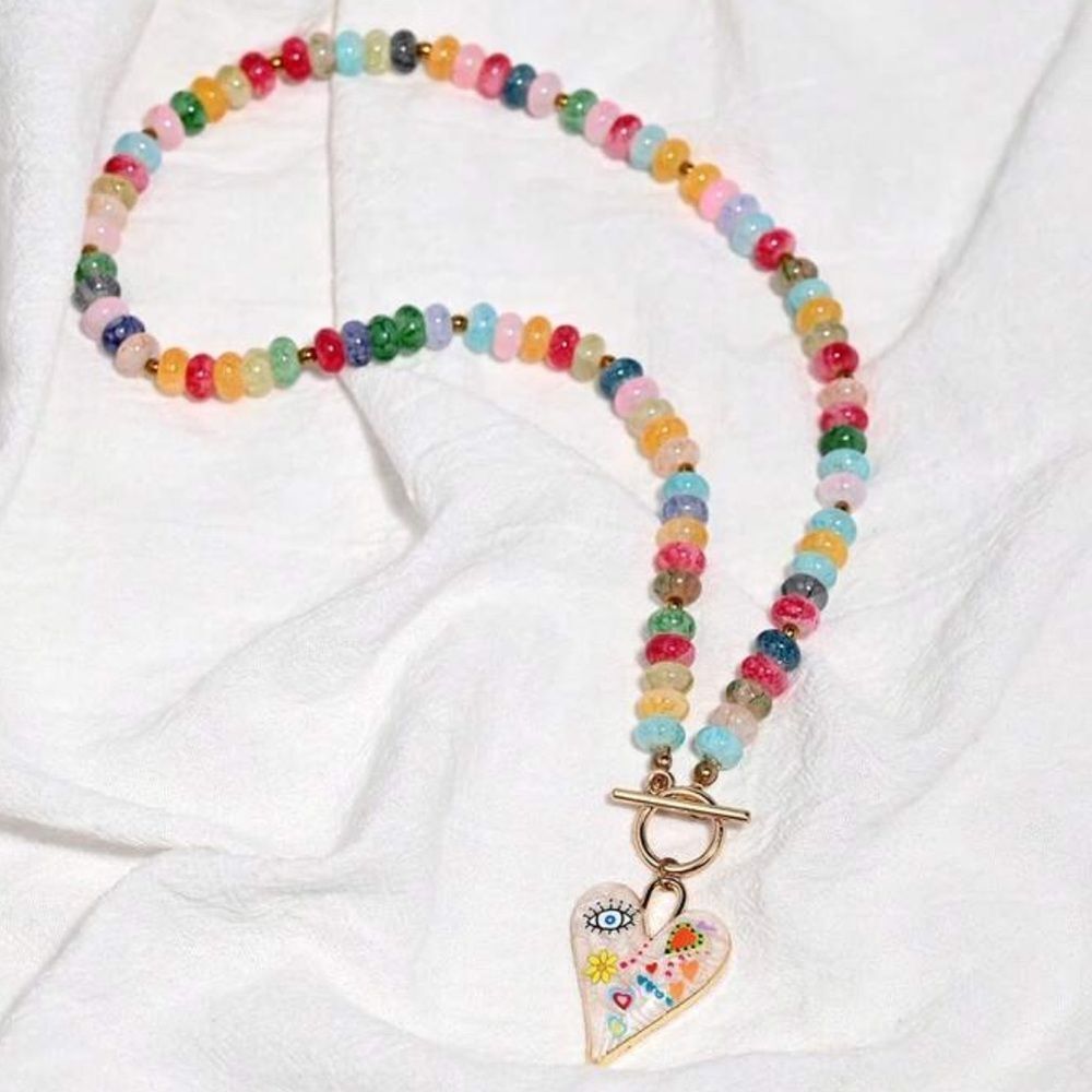 Colorful Beaded Heart Necklace M575 - Picture 2 of 4